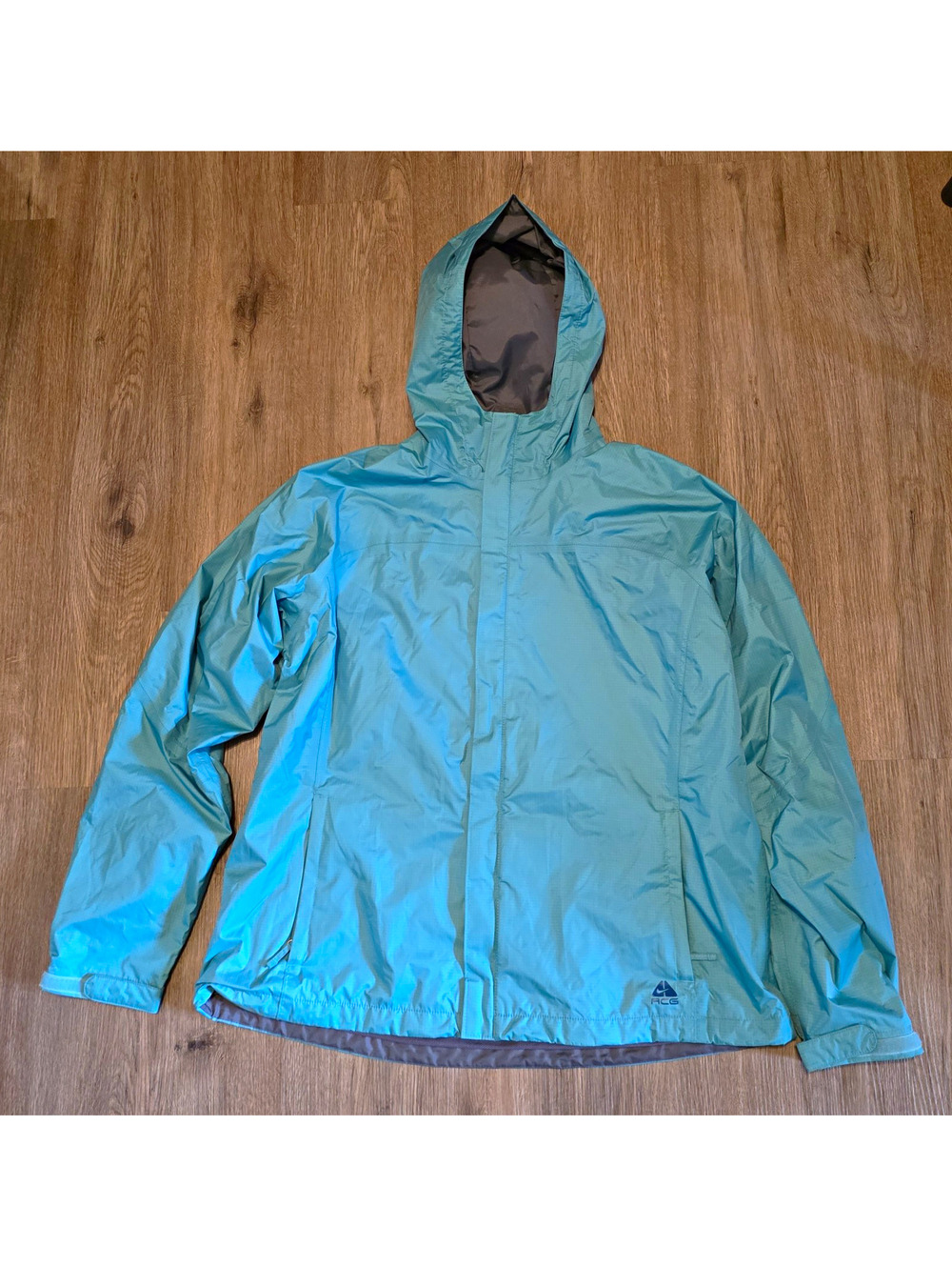 Nike ACG Fit Storm Hooded Rain Jacket Mens XL Aqua Teal Outdoor Hiking Shell